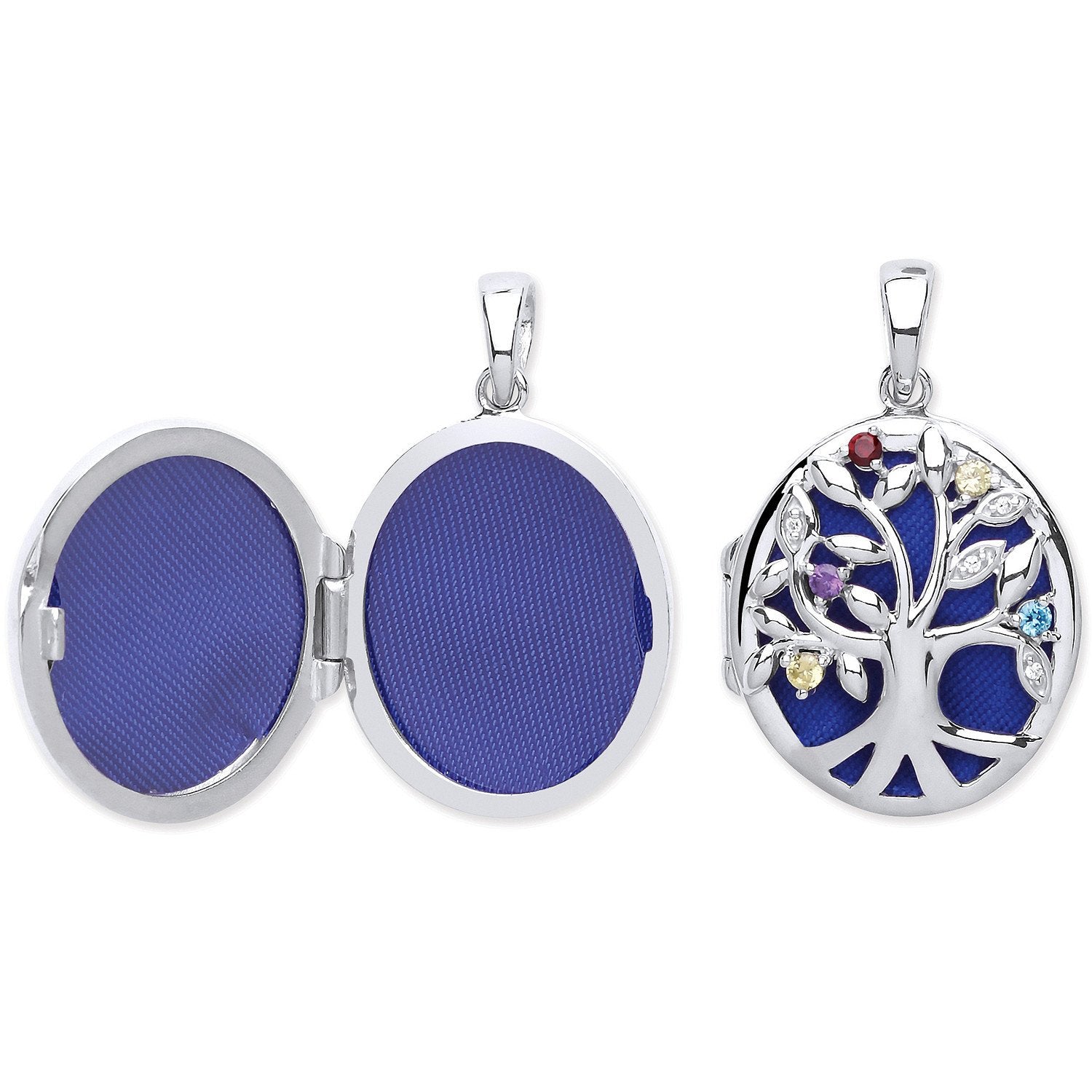 Silver Oval Tree of Life Locket with Multi Colour Cubic Zirconia's - Luxury Watch - Certified – Luxury Watch by Imperi